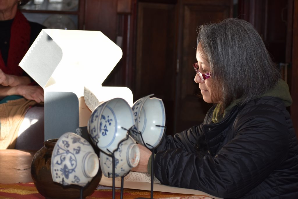 Diane KW reading Manship archived love letters